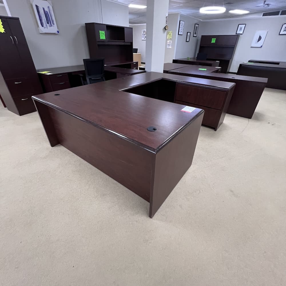 mahogany u-desk right return used furniture office laminate