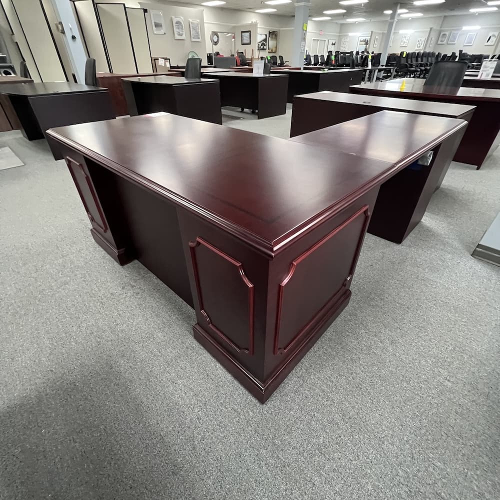 mahogany veneer wood l-desk left return abbey collection traditional executive office furniture