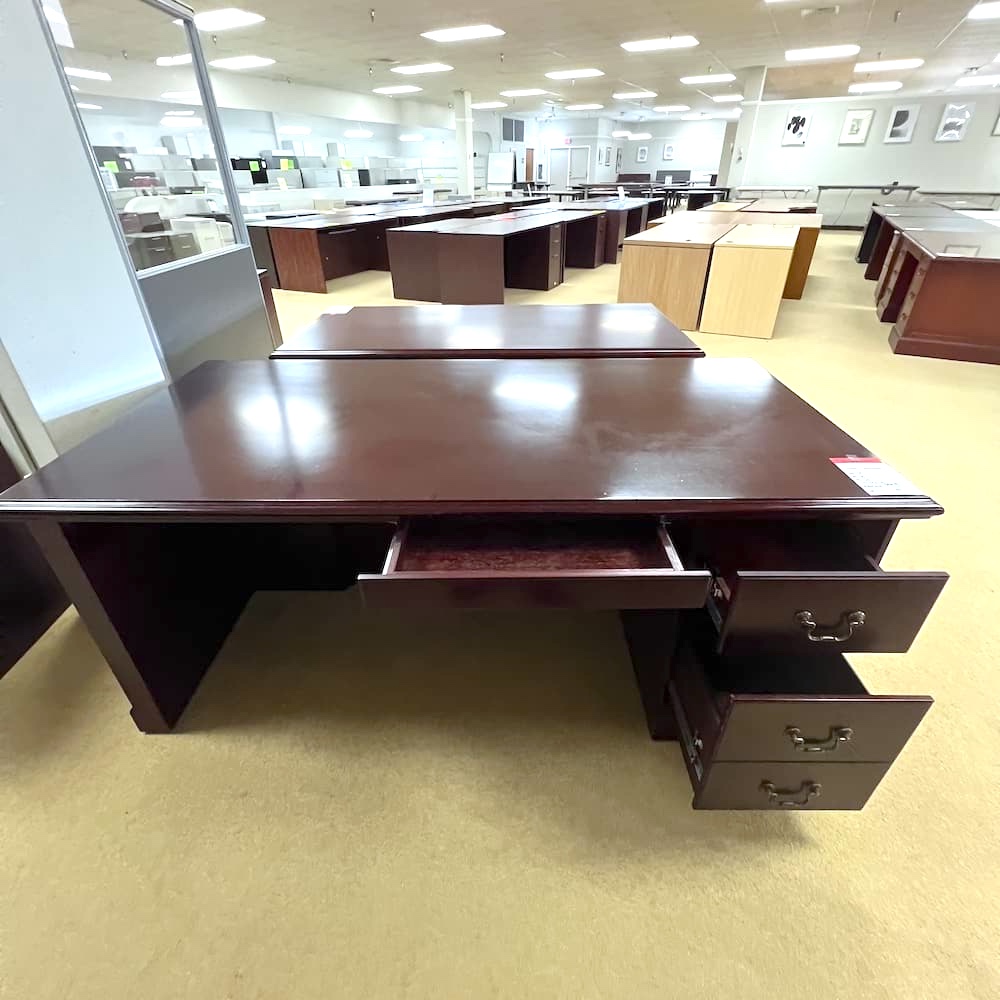 mahogany veneer wood single pedestal traditional executive desk abbey collection