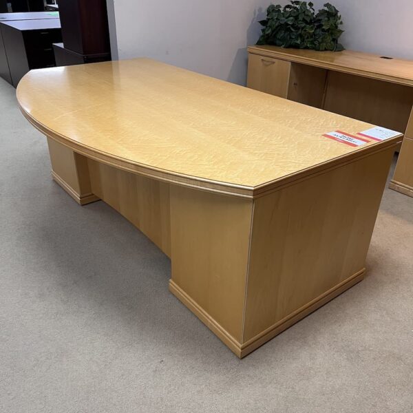 maple veneer wood OFS Bow Front Desk used furniture office