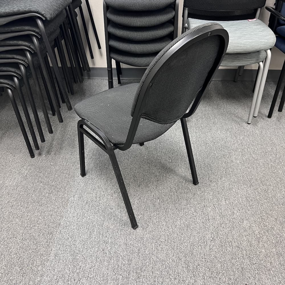 grey upholstered with black frame stacking banquet chair