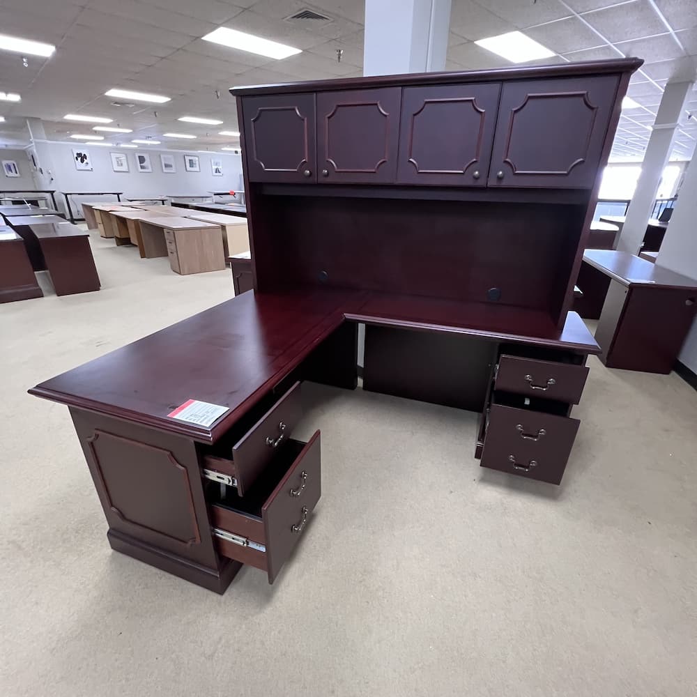 mahogany l-desk traditional executive with hutch veneer wood fancy office furniture desk right return