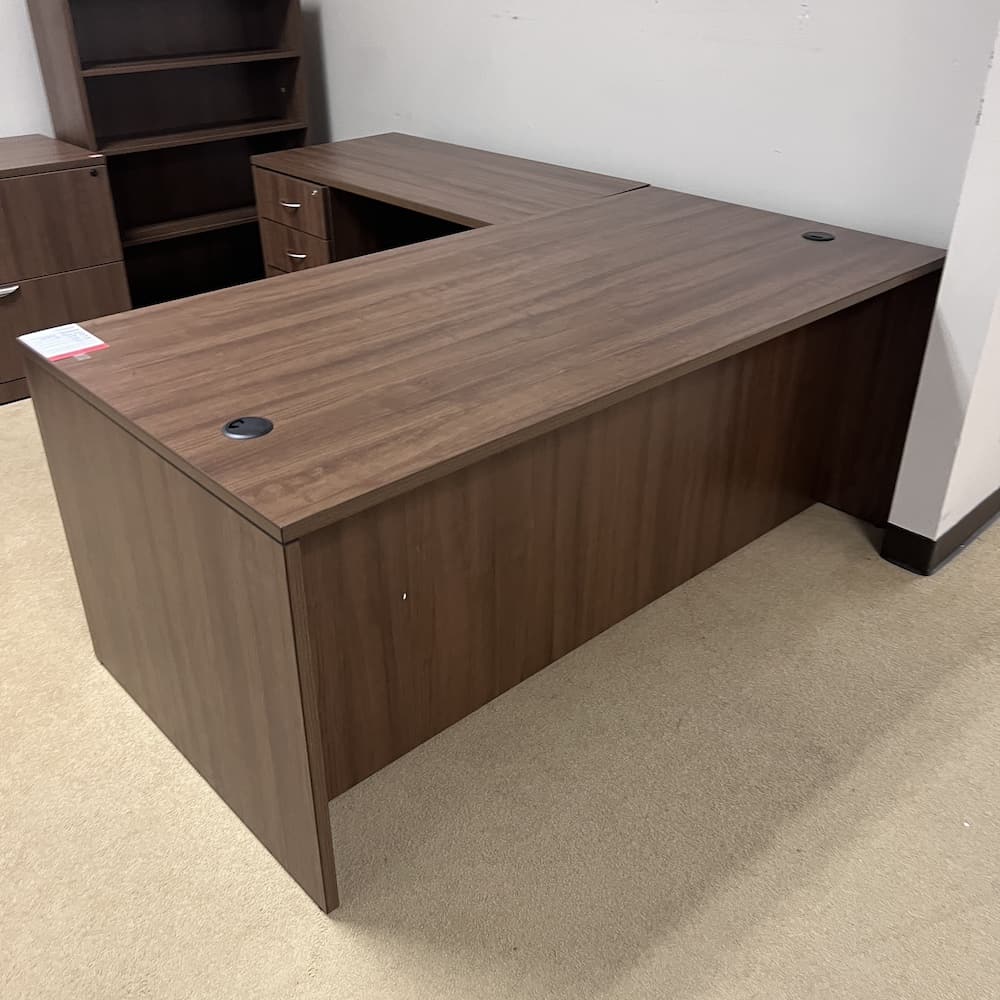 walnut laminate l-desk left return with box box file used office furniture