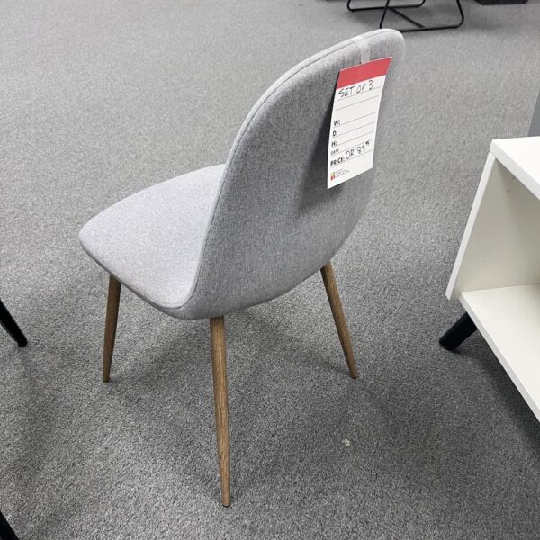 grey upholstered bucket chair with light walnut legs used furniture